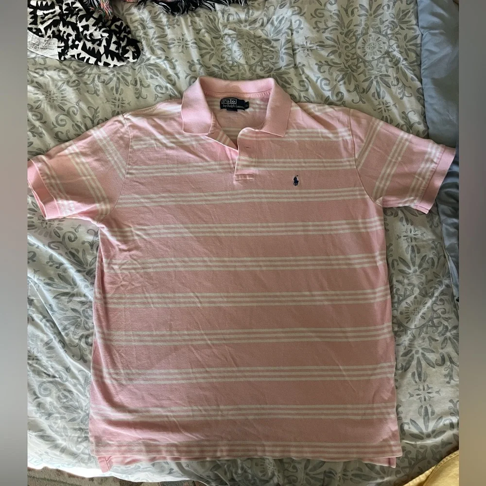 Ralph Lauren Pink and White Striped Polo Shirt